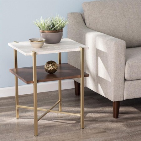 Gfancy Fixtures 24 in. Manufactured Wood & Iron Square End Table with Shelf Brass GF3110739